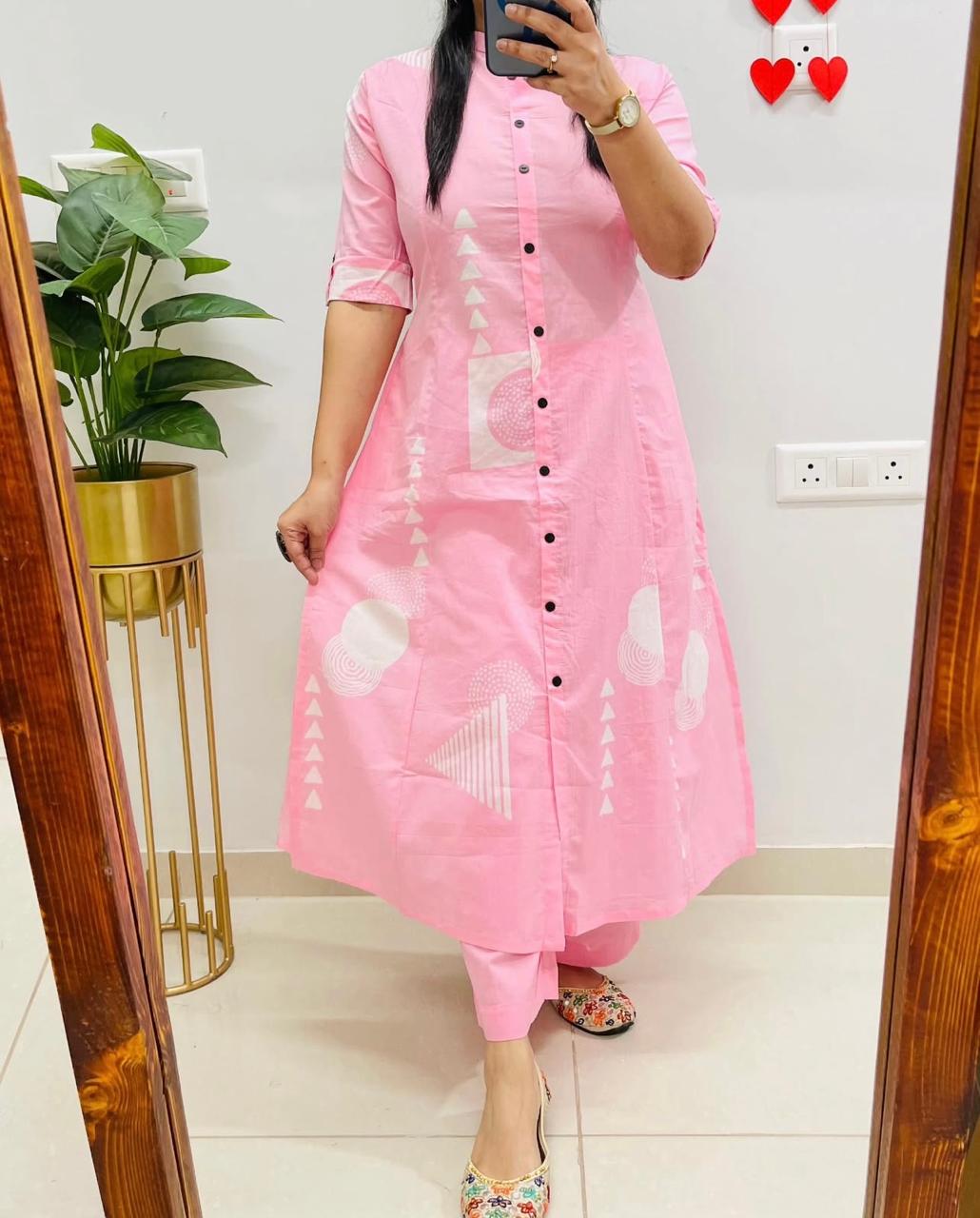 Pure Pink Cotton Kurta and Pants
