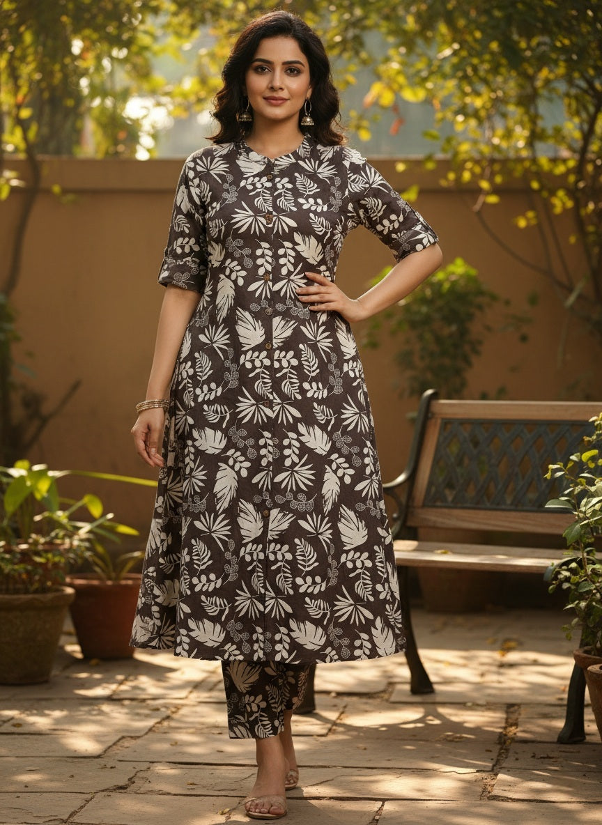 DarkBrown Pure Cotton Kurta and Pants