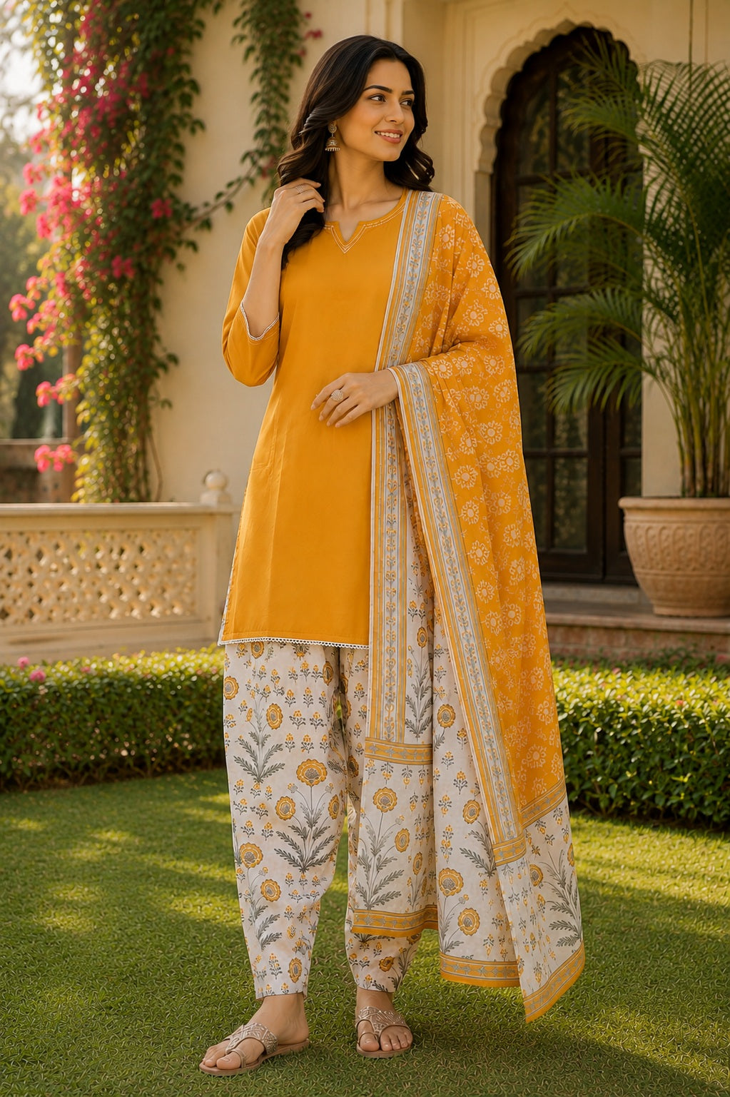 Pure Cotton Kurta and Pants with Dupatta